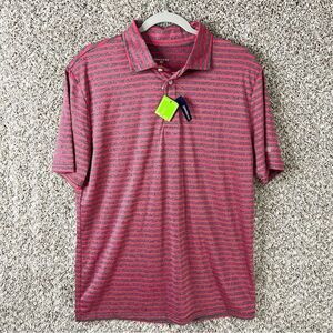Crown & Ivy Polo Men’s Small Golf Pink/Grey Striped Short Sleeve Performance NWT